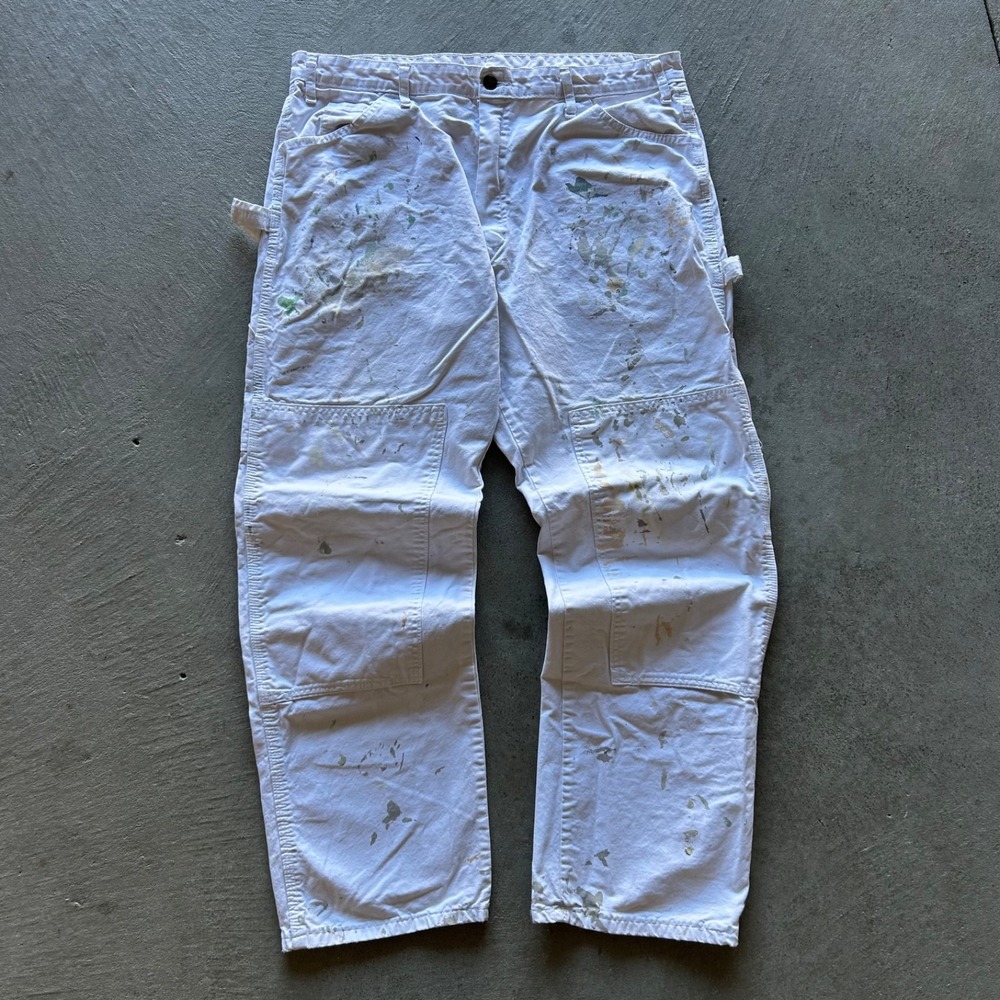 Vintage Dickies Double Knee Pants Size 38x32 White Painter Carpenter Canvas